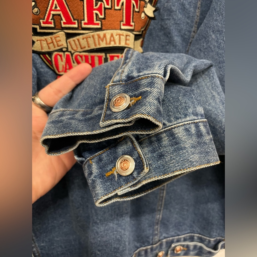 Vintage 90s/Y2K Embroidered Denim Trucker Jacket, Size L - Picture 8 of 8